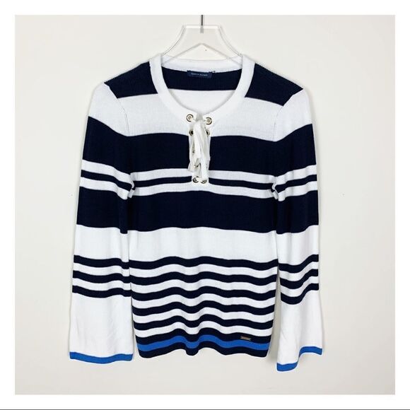 Tommy Hilfiger B/W Striped Sweater w/Bell Sleeves - Picture 1 of 12